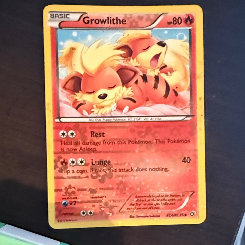 Pokemon Growlithe Trading Card - Red and Yellow